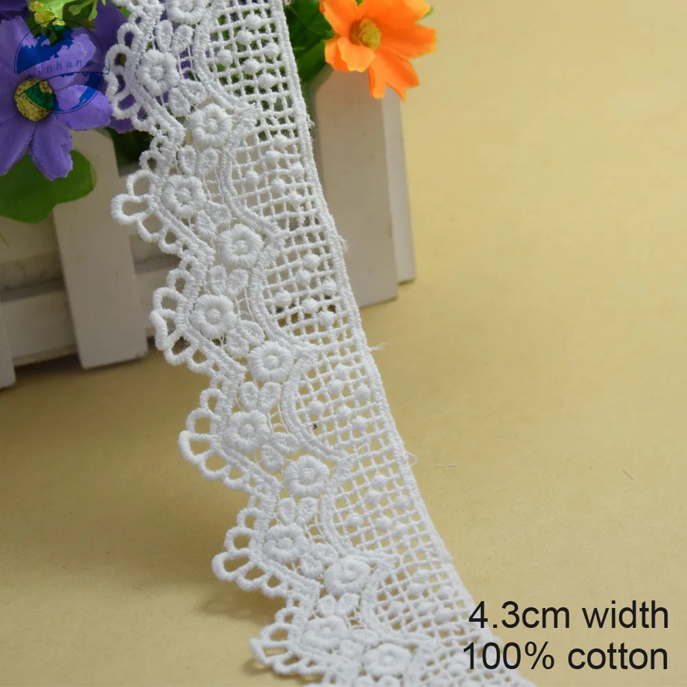 4.3cm White Cotton Embroidery Lace French Ribbon Fabric Guipure Diy Trims Warp Knitting Sewing Dress Accessories#3685