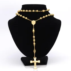 Cross Pendant Necklace For Men Women 316L Stainless Steel Rosary Beads Necklace Religious Jewelry