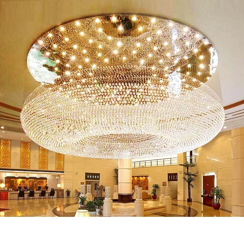 Hotel Lamparas LED Pendant Lights Luxury Crystal Lustre Pending Light Fixtures Villa Luminaire Suspendu Duplex Hanging Lamp