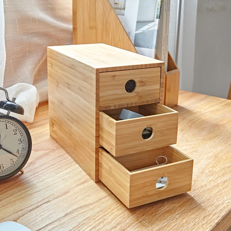 Unique fashion modeling bamboo drawer storage box Pretty Desktop finishing storage box