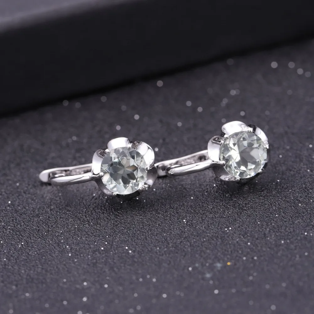 GEM\'S BALLET Pure 925 Sterling Silver Fine Jewelry Oval 5.47Ct Natural Green Amethyst Birthstone Stud Earrings For Women