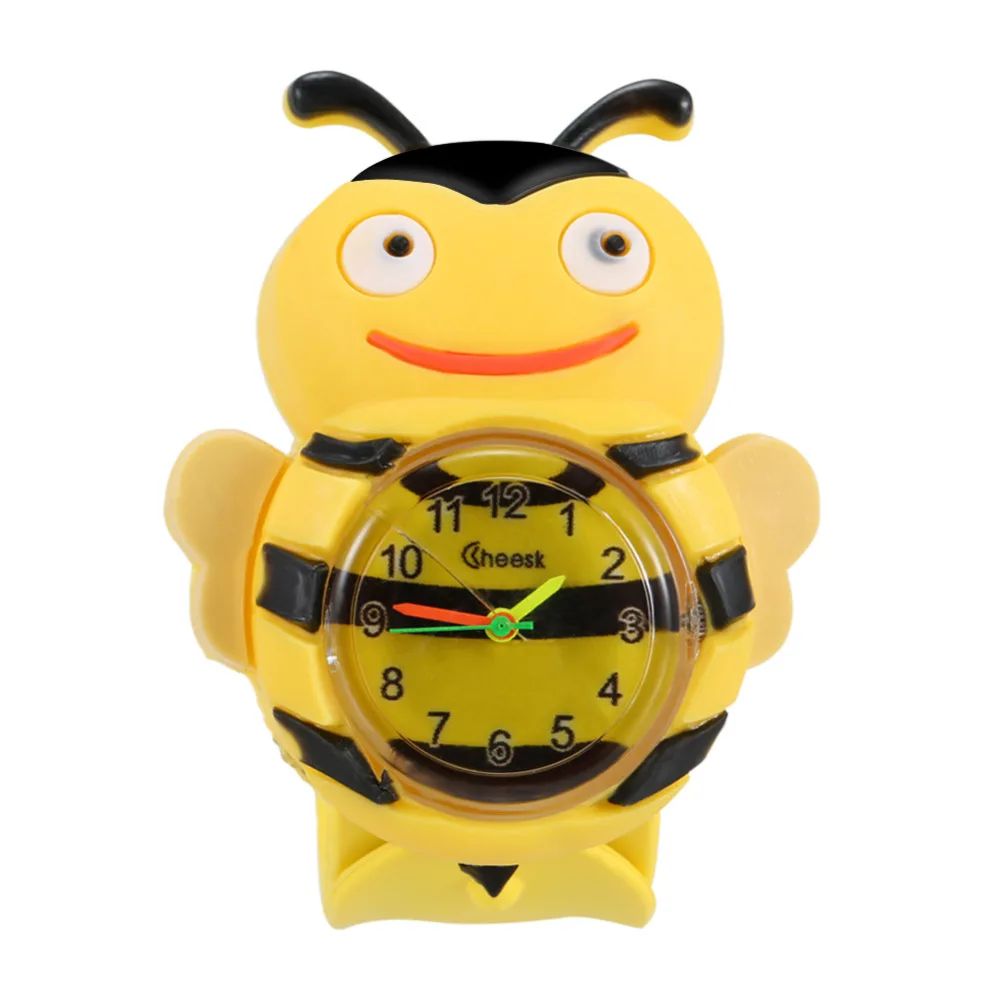 Chirldren zegarek cyfrowy zegarek Slap Cute Cartoon Bee zegarki dla dzieci żółty Flap zegarek pierścionek dla dziewczynki chłopiec zabawkowy zegar prezent