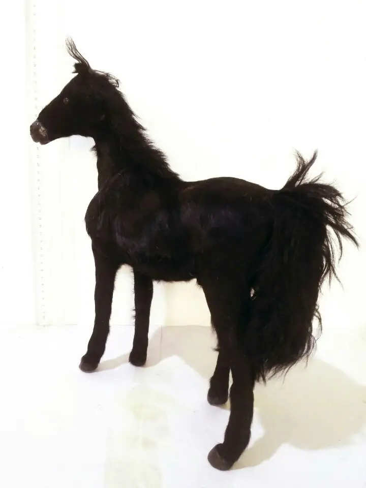 large 36x34cm black horse plastic&furs horse hard model toy,prop,home furnishing decoration gift w2902