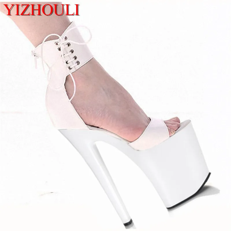 

Classic 20CM Sexy Gladiator Super High Heel Platforms Pole Dance Model Shoes 8 inch ankle wrap dress Wedding Shoes