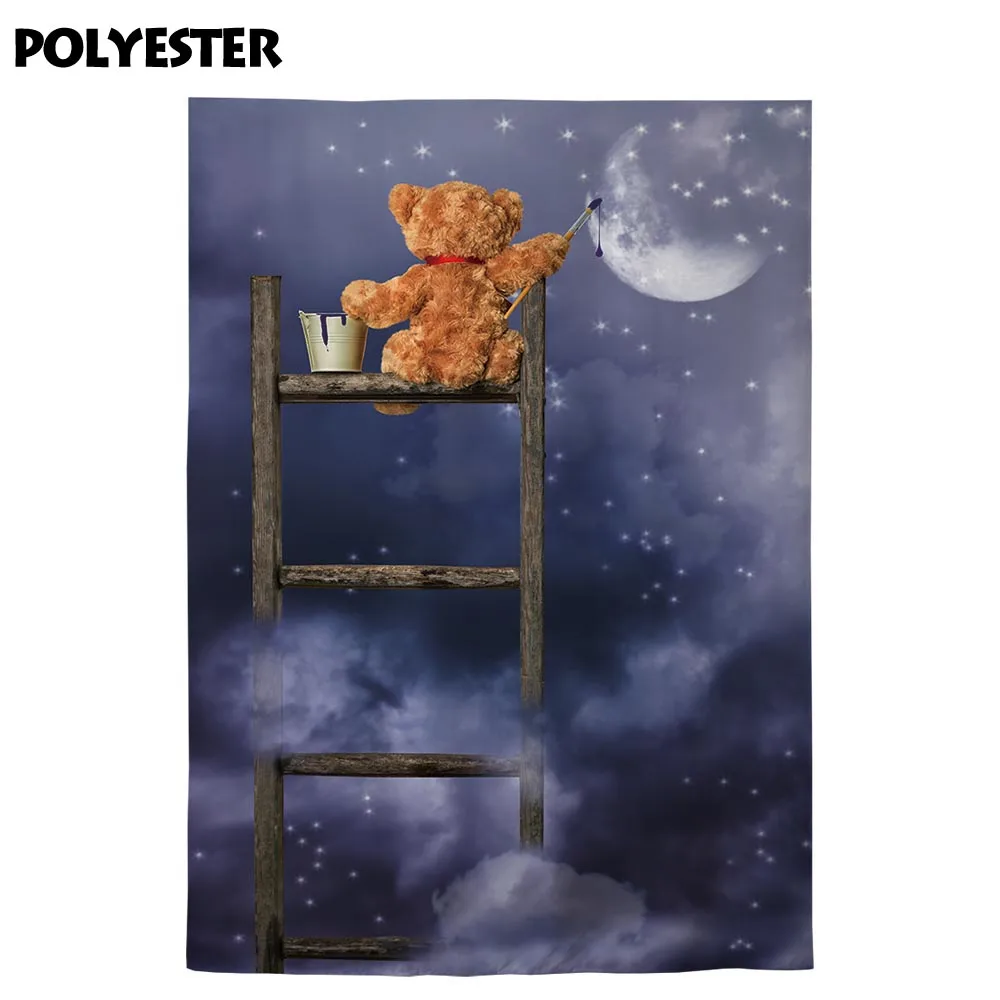 Allenjoy hintergrund für foto studio bär leiter nacht sternen himmel hintergrund photo foto-shooting photobooth stoff