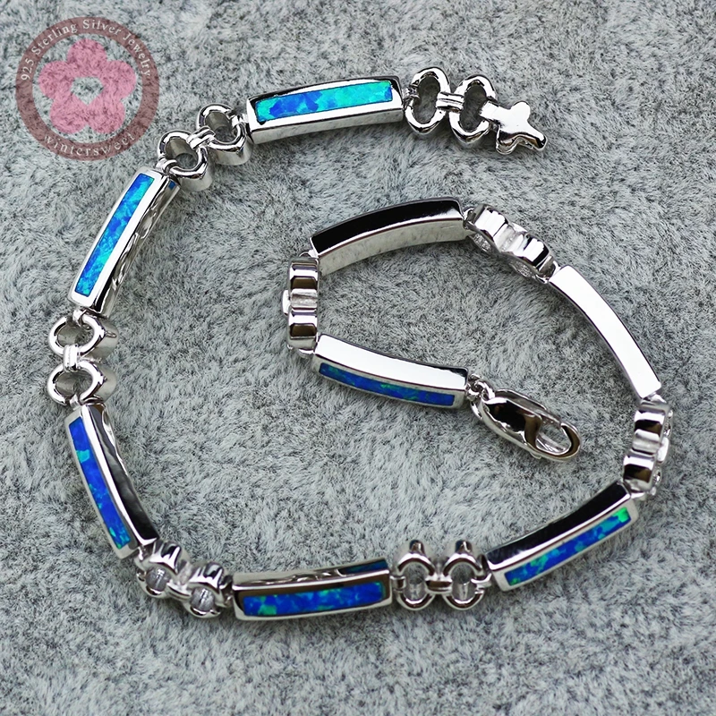 JLB-157 Hot Sale Real 925 Sterling Silver Bracelets Blue Opal Fine Jewelry Trendy Women Friendship Bracelets for  Lady