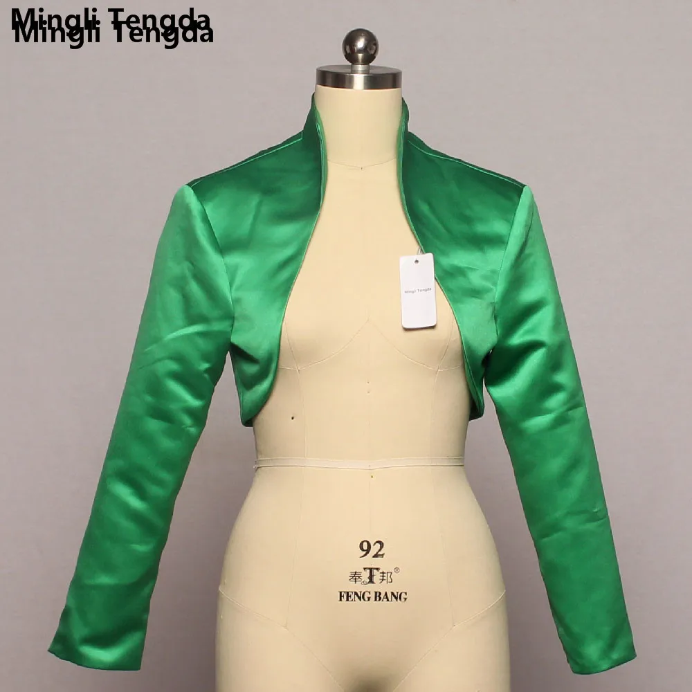 Mingli Tengda Stain Green Wedding Bolero okłady narzutka ślubna Cape Mariage długie rękawy Bolerko ślubne narzutka Bolerko Damskie