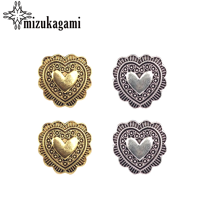 4pcs/lot 20MM Retro Zinc Alloy Sweet Small Heart   Concho Buttons Charms Pendants For DIY Jewellery Accessories