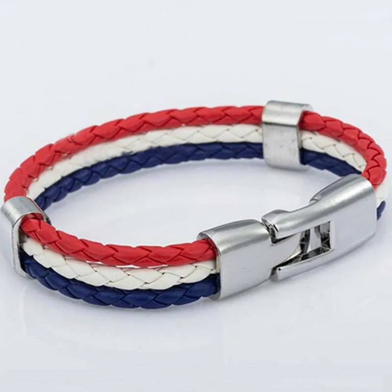 2019 National Flag Braided Leather Bracelets Country Russia Spain France Germany Wristband for Sports Football Fans Jewelry