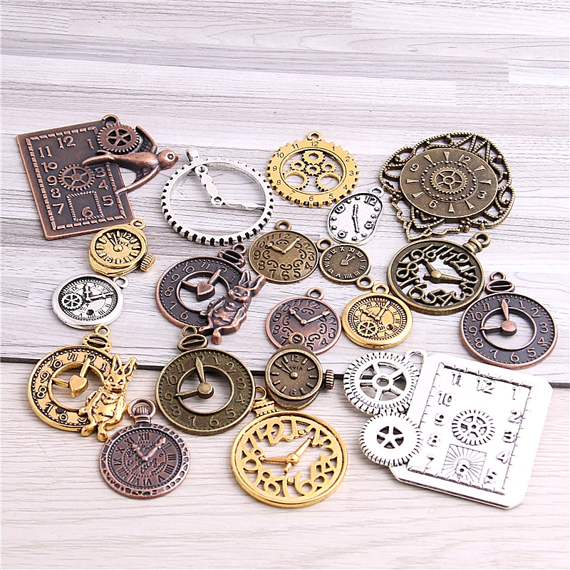 20pcs/lot 4 color Steampunk Clock Charms for Jewelry Making Diy Vintage Metal Zinc Alloy Mixed Clock Pendant Charms