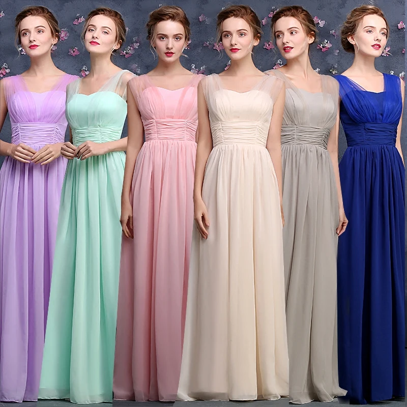 Custom Made Mint Green Pink Coral White Long Bridesmaid Dresses Purple Royal Blue Chiffon Wedding Party Dress Women Formal Robe