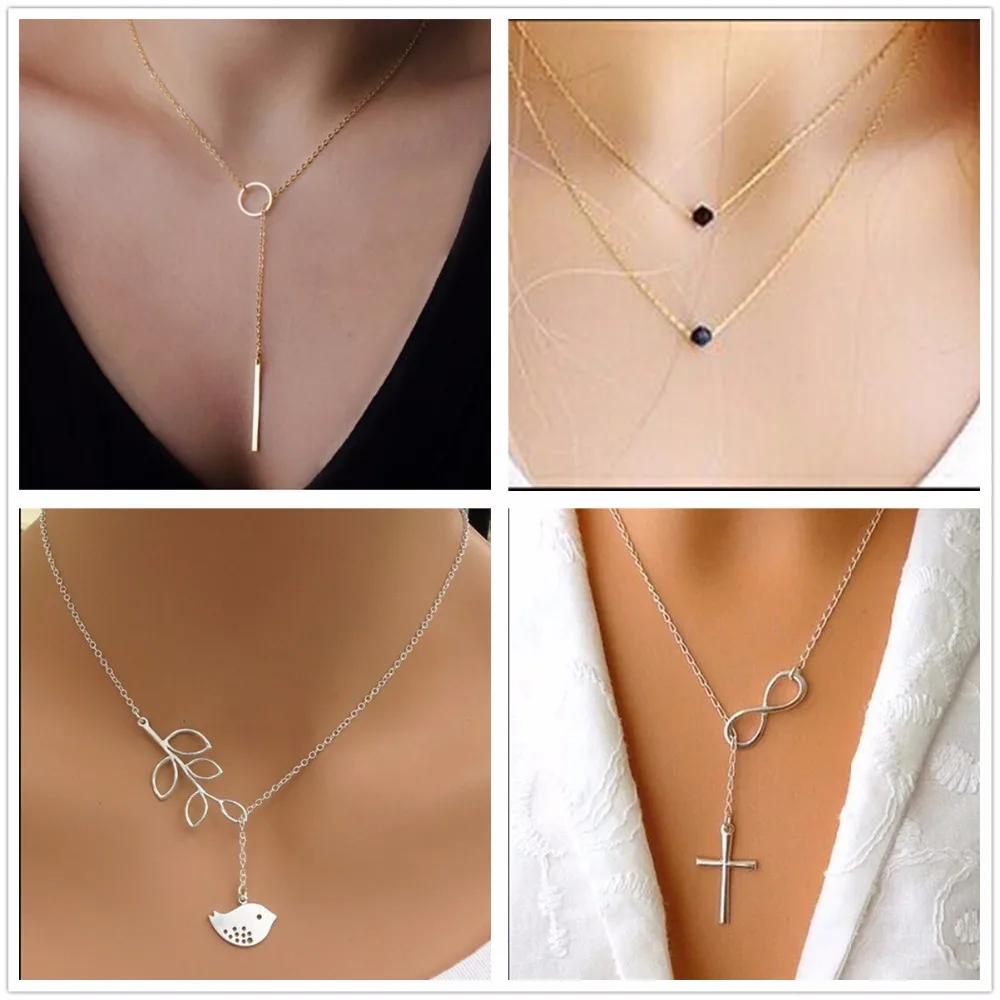 Inifity Heart Owl Crystal Cross Leaf Minimalist Clavicle Pendants Necklaces For Women Jewelry Bird Pearl Chain Neck Collares