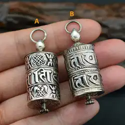 Tibetan Mantras Prayer Box Amulet Nepal 925 sterling silver Tibet Mani Wheel Pendants Babao T9176