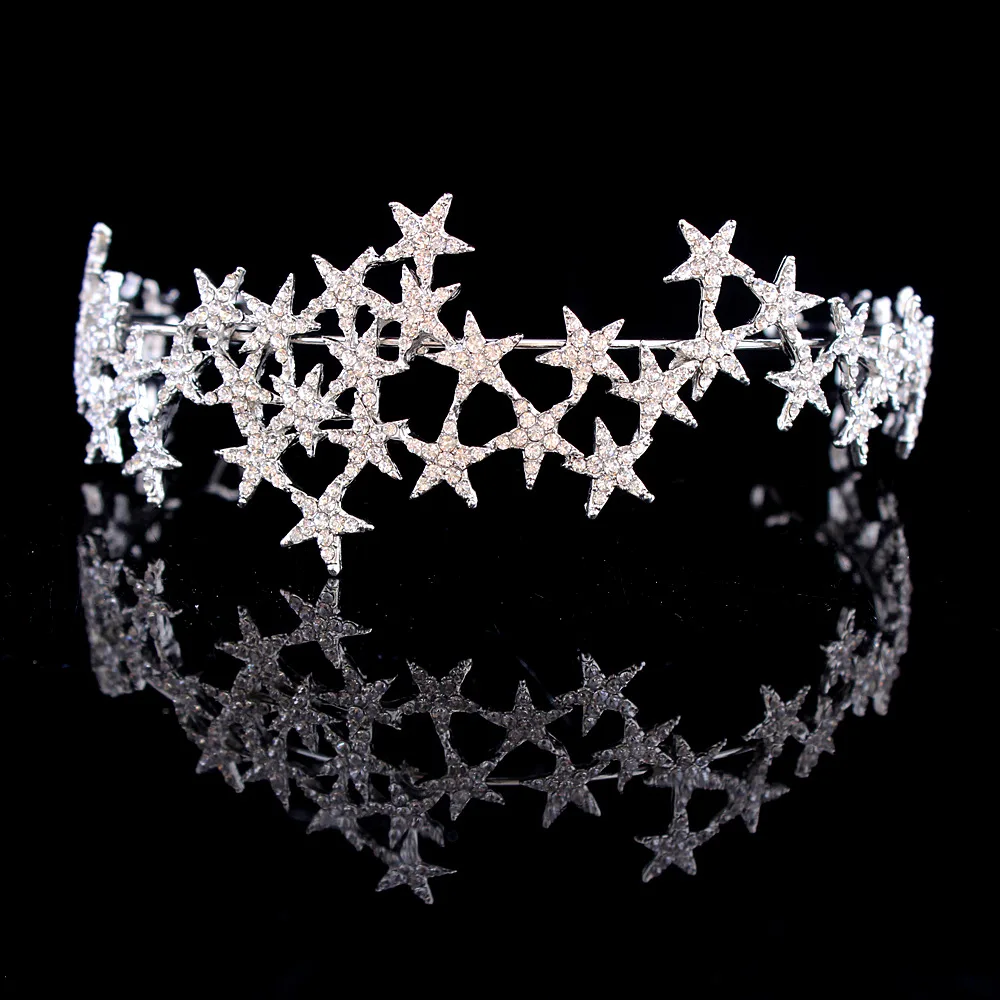 Luxury Handmade Crystal Star Hairbands Vintage Rhinestone Bridal Tiaras Crown Headband Wedding Hair Accessories Tiara De Noiva