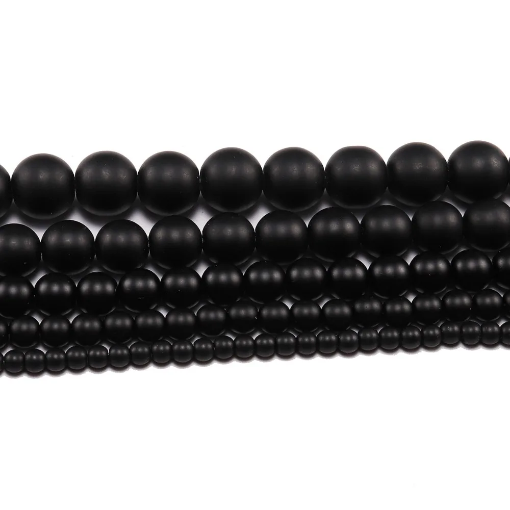 1 strand/lot 4 6 8 10 12 14mm Beads Black Round Dull Polish Matte Glass Beads Loose Spacer Bead For DIY Jewelry Making Wholesale