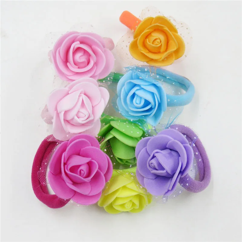 10PCS/LOT Pretty Rose Flower Elastic Hair Bands Toys For Girls Handmade  Hair Tie Scrunchy Kids Hair Accessories For Women 2021