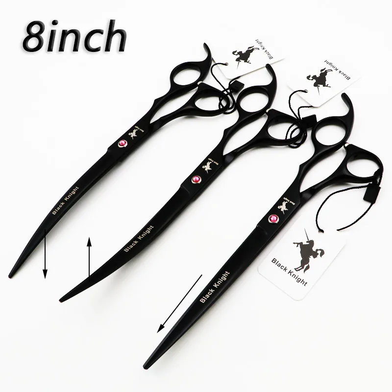 8.0 Inch Professional Pet Scissors For Dog Grooming Black Curved Right Left Hand Shears