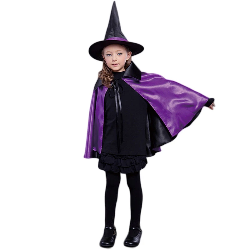 Hight Quality Halloween Cosplay Witch Cloak Cape for Adult Kids Double Party Show Halloween Costume + Cap Christmas Costumes