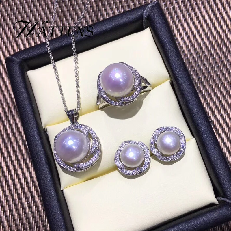 Natural Pearl jewelry sets pearl pendant necklace ring earrings for women 925 sterling silver white wedding party jewelry Gift