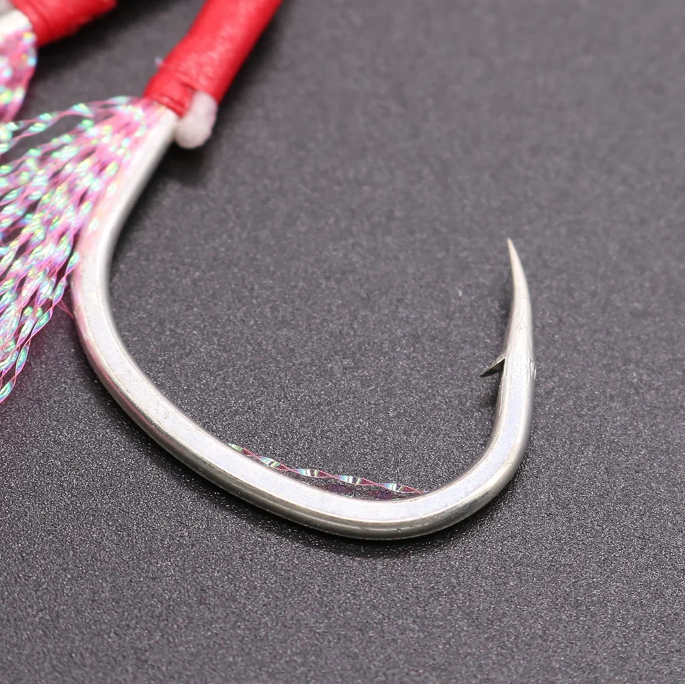 CASTFUN Assist Hook High Carbon Steel Hook Slow Jig With 8 Braided PE line and Feather Saltwater Fishing Hook 2pcs/1Bag