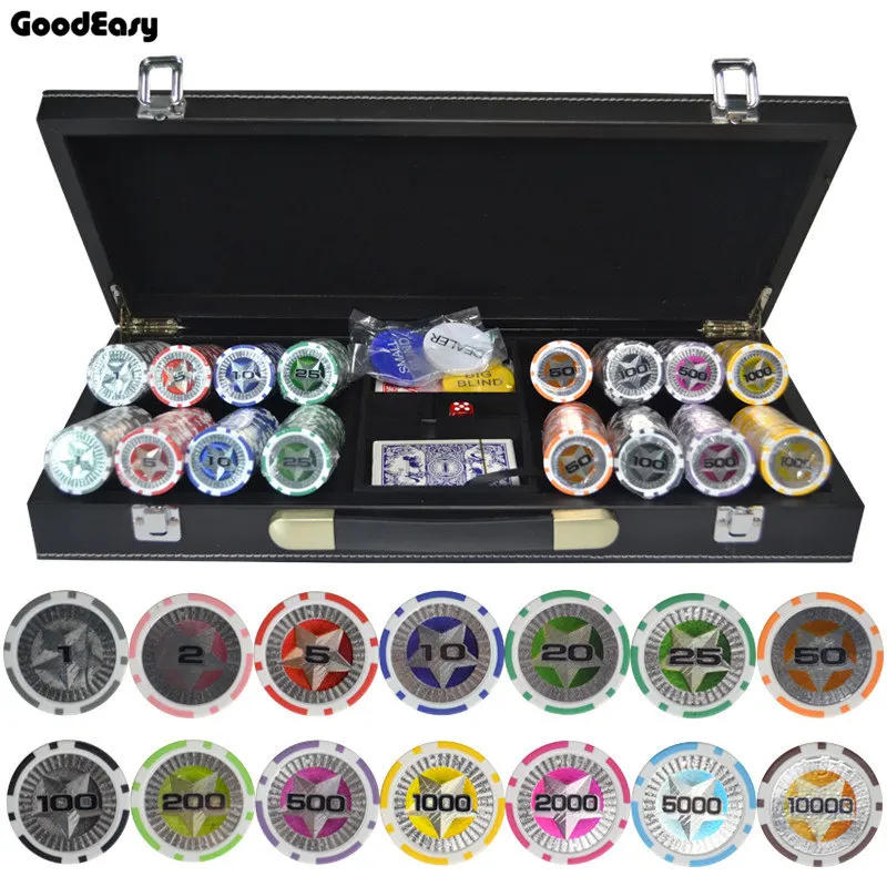 200,300,400,500PCS/Set New Casino Texas Hold'em ABS Poker Chips With Star Trim Sticker Poker Chip Set with Leather Suitcase