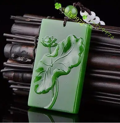 Collar con colgante de loto Jadeíta verde Natural de moda amuleto de la suerte tallado a mano caliente