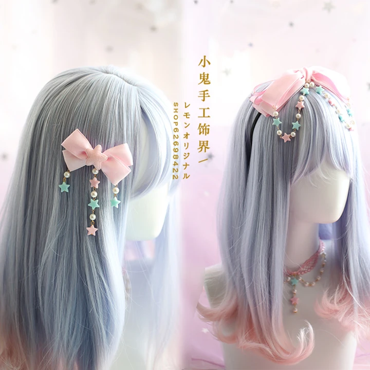 

Japanese cute bow soft sister headband lolita headdress daily KC simple headband headdress side clip stars