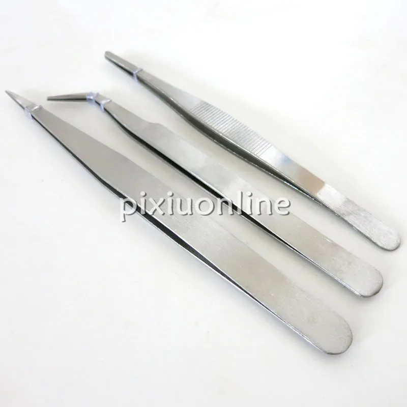 3pcs/lot 3 Kinds of Tweezers J062 Stainless Steel Electrical Nippers Round Cusp Elbow Tweezers Free Shipping Russia