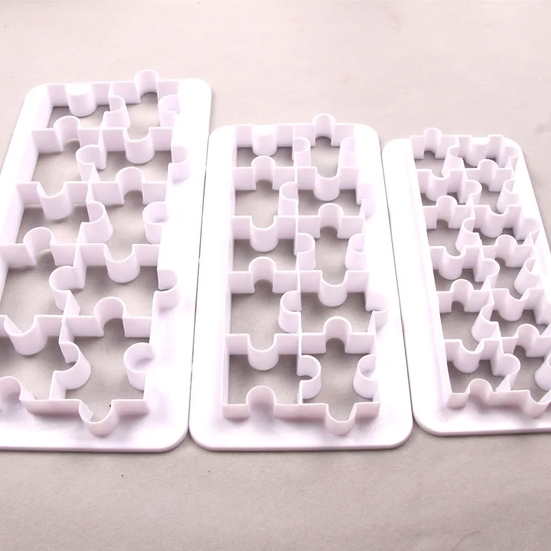 Aomily 3pcs/set Jigsaw Puzzle Mold Cake Cutter Sugar Craft Tiara Fondant Icing Cutting Cake Cookies Tool for Decoration Baking