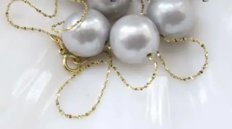 

free shipping noble jewelry AAA+ 18" 14k gold chain + 9-10mm natural round gray freshwater pearl necklace