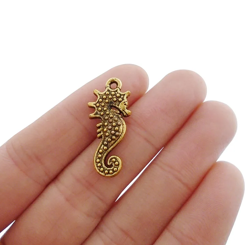 20pcs Antique Golden Seahorse Animal 2 Sided Charms Pendants Beads for DIY Necklace Bracelet Jewelry Making Findings 28x13mm