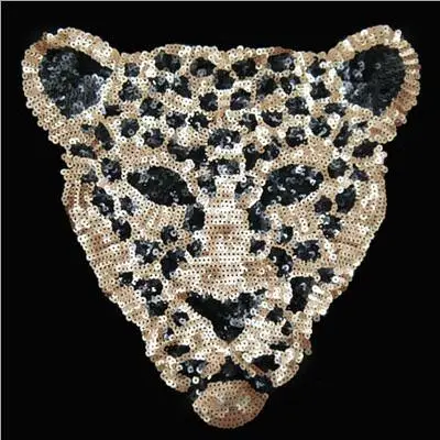 Sequins patch leopard head DIY clothes patches for clothing Sew-on embroidered patch motif beaded applique deal with it crafts