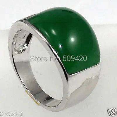 

ESTATE FINE real green jade silver ring size 8-9#