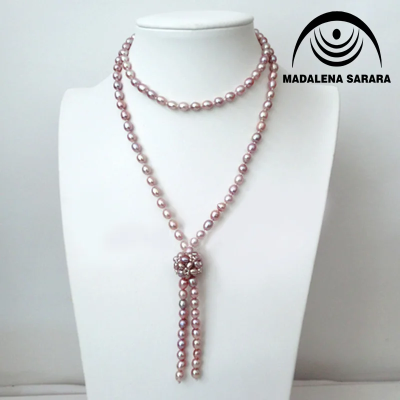 

MADALENA SARARA AA 5-6mm Freshwater Pearl Long Necklace Rice Shape Sweater Pearl Necklace Three Color Options