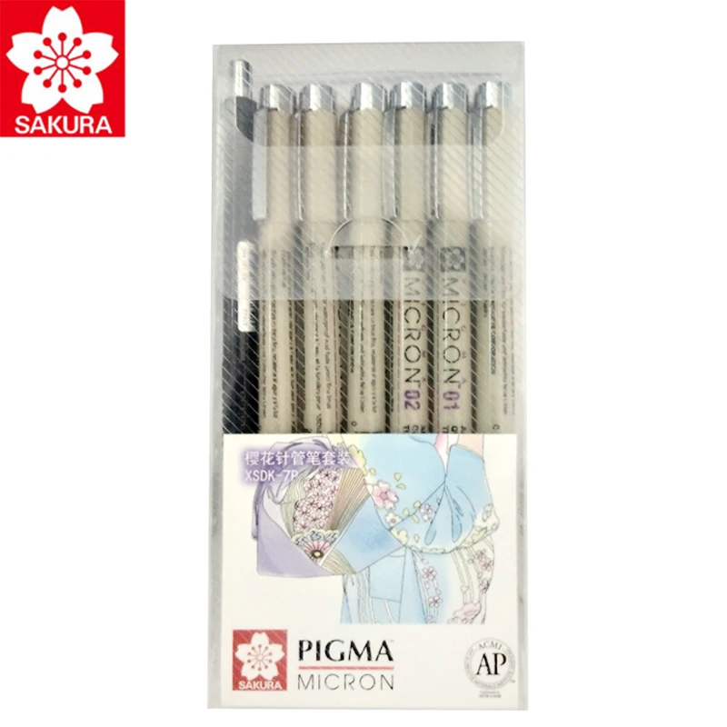 Sakura Pigma Micron Drawing Pen Liner 7pcs/4pcs set 005/01/02/03/05/08 /XS-125 0.5MM/1MM/ 1 Brush pen Graphics Design