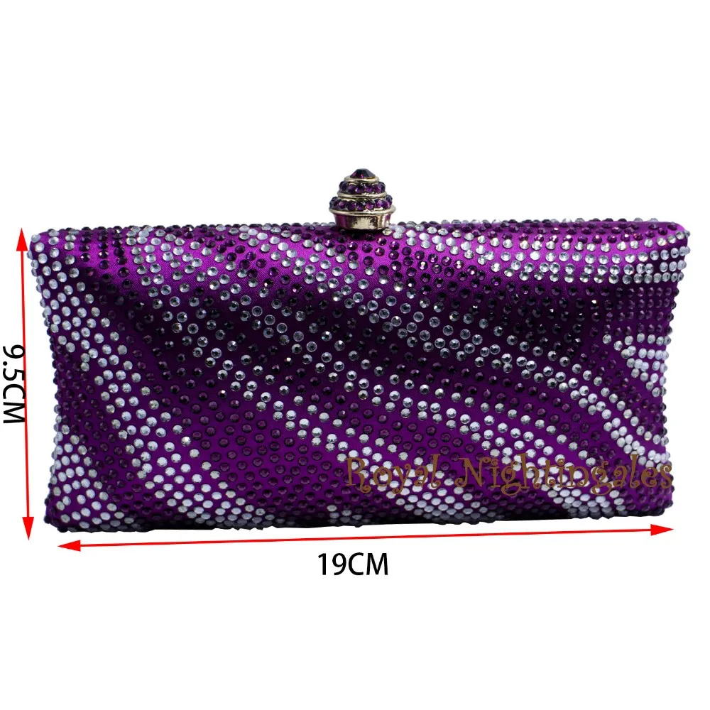 Factory Wholesale Purple Womens Evening Bag with Rhinestone Crystal Clutch Purse