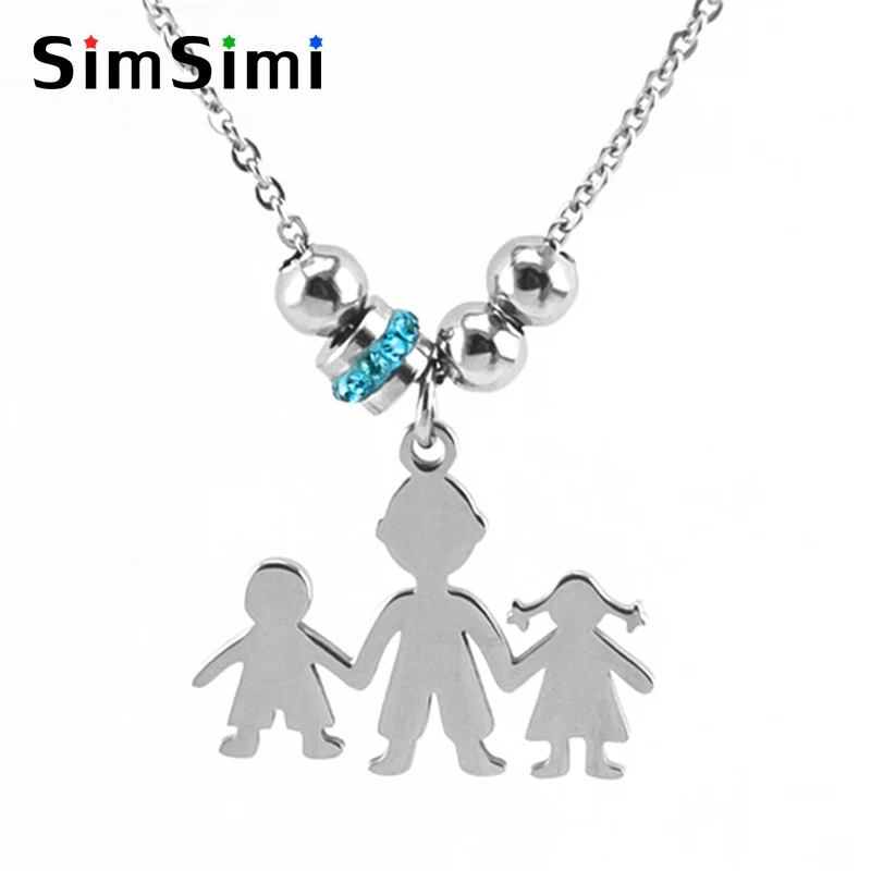 Family Love Stainless Steel Lucky stones Pendant Dad ,son, daughter Charm Necklace Boys Girls personalized print Jewelry Gifts