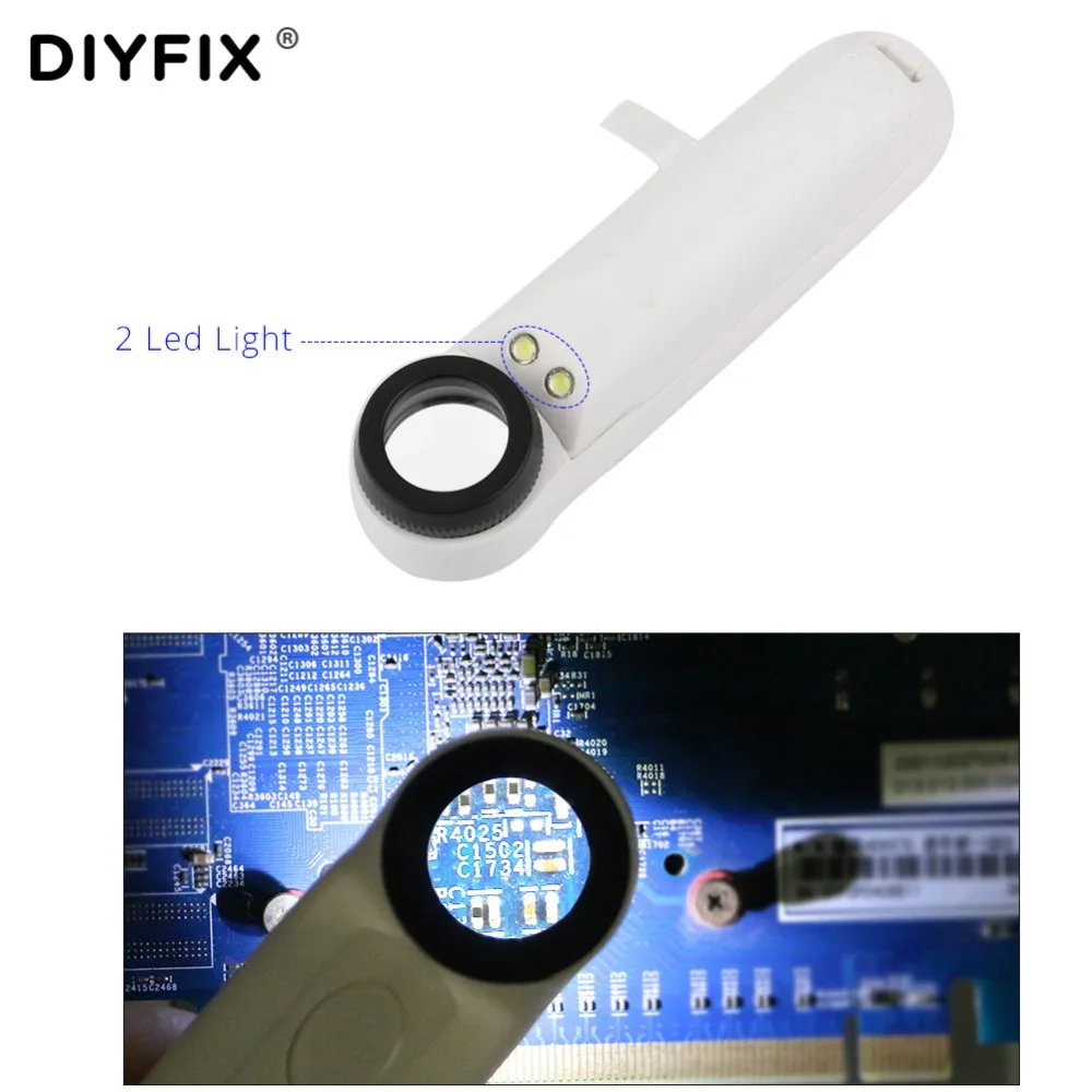 DIYFIX 40X Ottico Lente di Ingrandimento con 2 LED Luce lente di Ingrandimento Palmare Lente di Ingrandimento Loupe di Vetro di Lettura Impugnatura Ergonomica (Batterie non incluse)