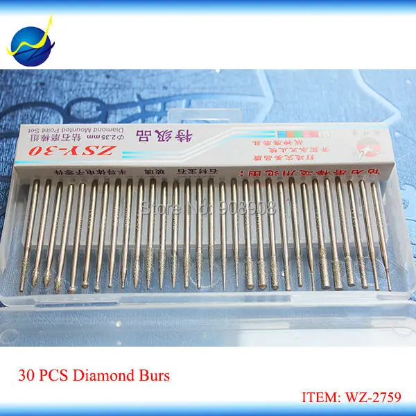 

30Pcs Diamond Mounted Point Set Electric Micromotor Drill Bits Tools Kit for Mould Polishing Dental Jade Grinding Shank 3/32''