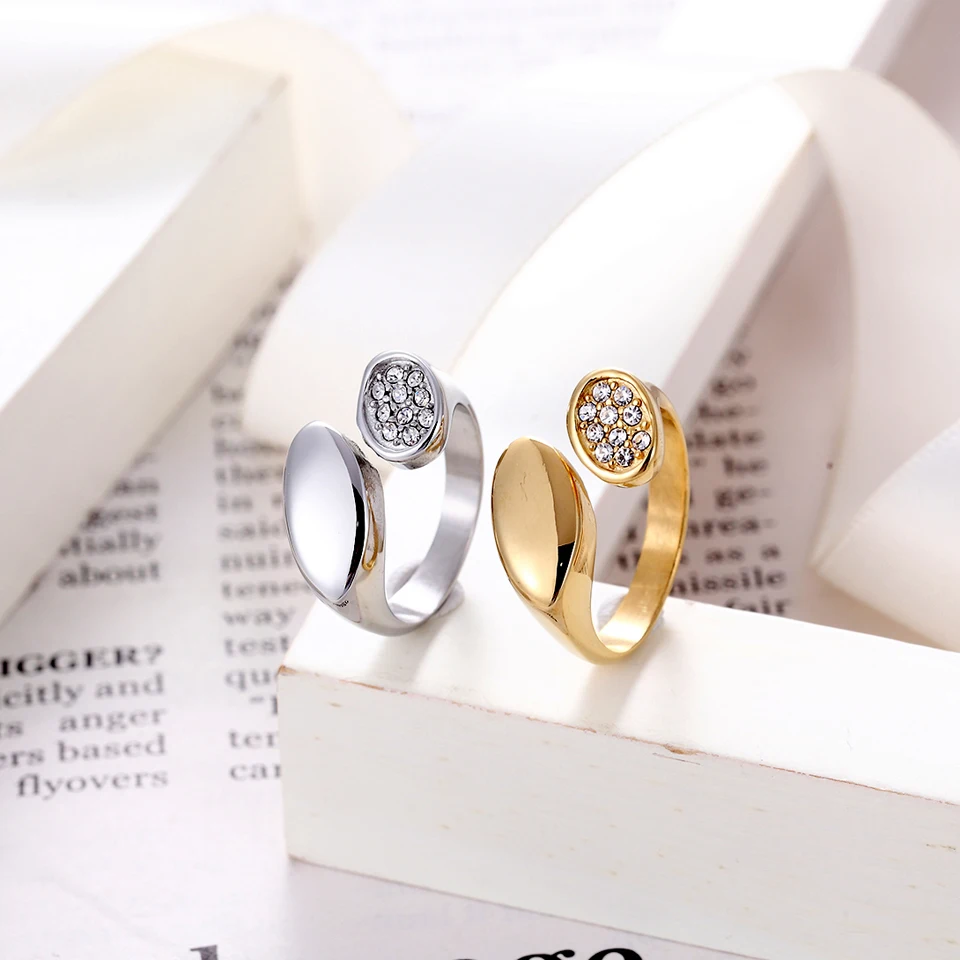 BORASI Top Quality Rings For Women Crystal Oval Female Jewelry Ring Gold Color Stainless Steel Classic Brand Ring Party Gifts