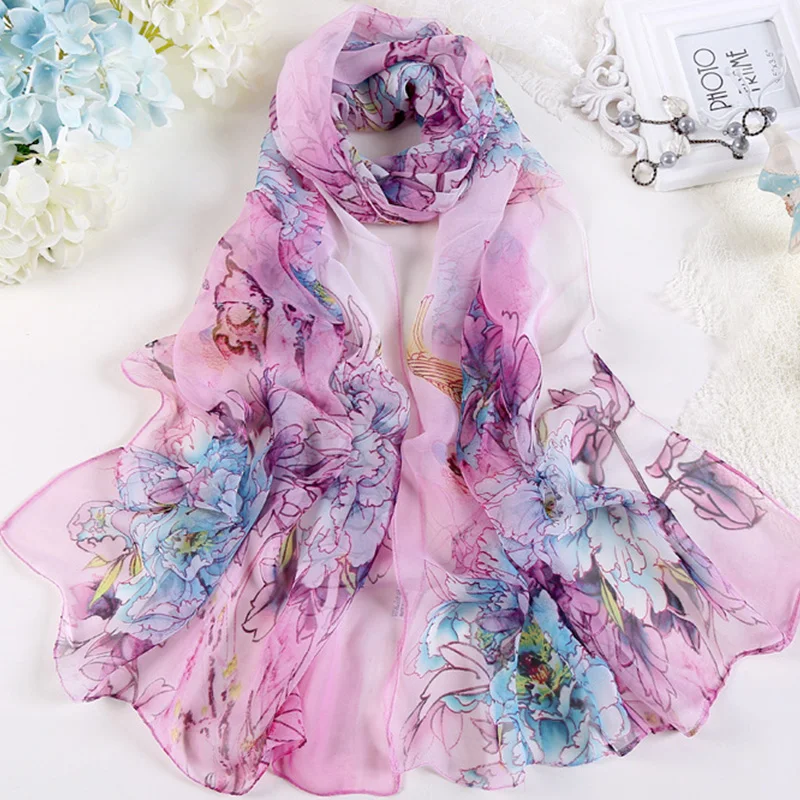Foulard et châle en mousseline de soie Georgette pour femme, Hijab musulman, fleur de pivoine, Bandana, Sarong de plage, HY30