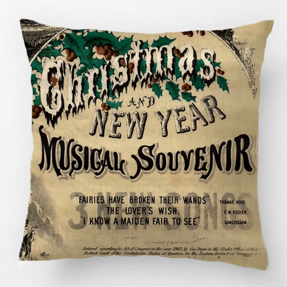 Vintage Christmas Musical Theatre Poster Wedding Decorative Cushion Cover Pillow Case Customize Gift For Sofa Seat Pillowcase