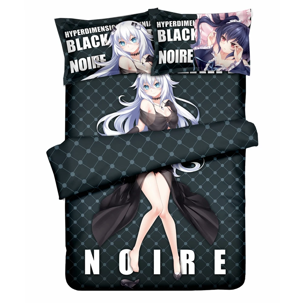 Anime Hyperdimension Neptunia Black Heart Noire Choujigen Game Neptune Bed Flat Sheet Duvet Quilt Cover Pillow Case Bedding Set