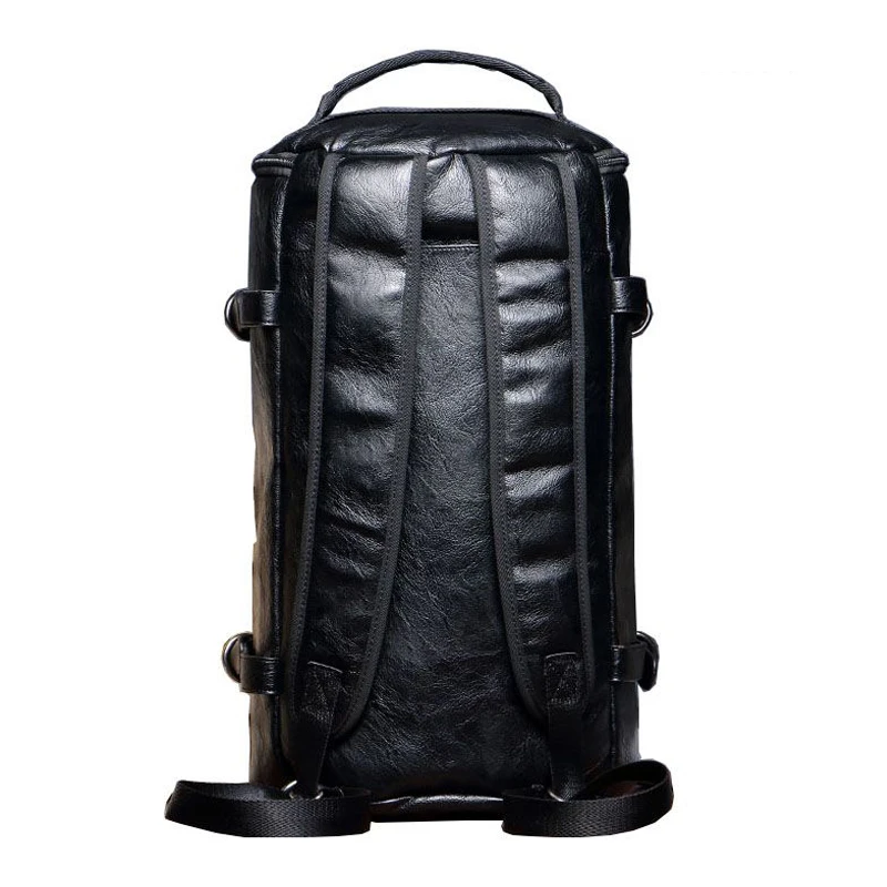 Imagem -04 - Mochila Multifunções de Couro pu para Homens Bolsas de Ombro de Grande Capacidade Cor Preta Sólida Bolsa de Viagem Masculina Mochila Escolar