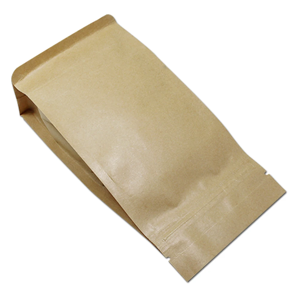 50Pcs/lot Brown Stand Up Kraft Paper Side Gusset Zip Lock Package Bag Doypack Resealable Zipper Food Tea Storage Packing Pouch