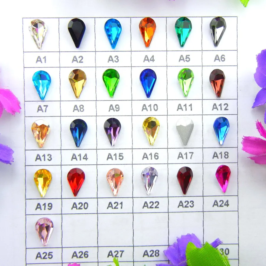 Glass Crystal 3*6mm 6*10mm 8*13mm nice colors Waterdrop water drop teardrop shape Glue on rhinestone beads nailart diy trim