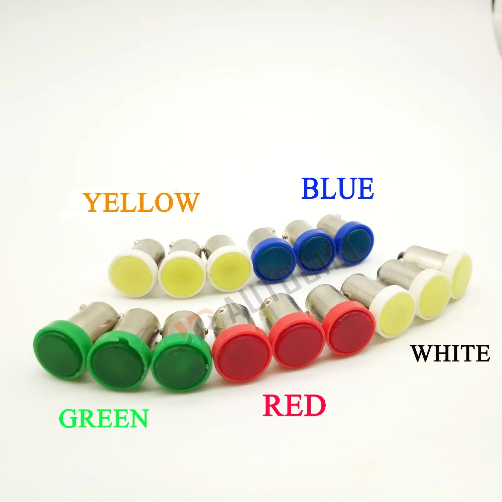 50pcs BA9S-fluorescence lamp-1W T4W 12V 24V Bulb COB 1 Led Car LED Light Car styling Interior light white blue red green yellow