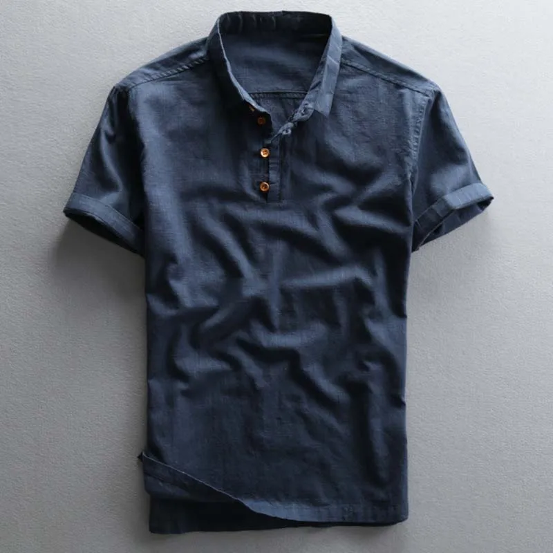 Men\'s Cotton Linen Shirts Pullover Short Sleeve Vintage Shirts Men High Quality Dress Shirt Solid Slim Fit Designer Shirt TS-192