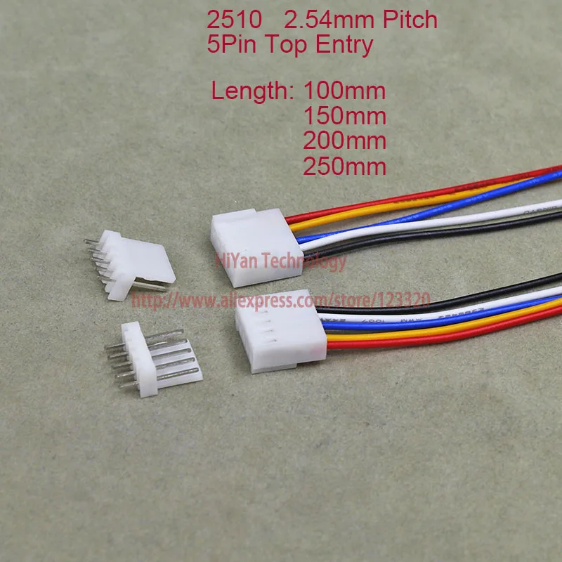 500sets 2510 2.54mm Pitch Top Entry 5Pin Connector 100mm To 250mm with 1007 26AWG Electronic Wire Cable 5A Pin Header