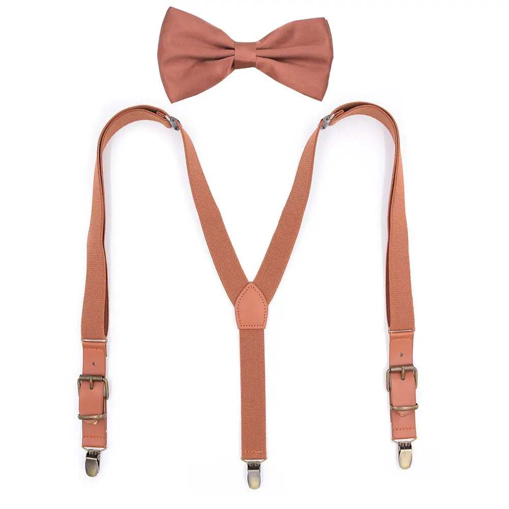 Yienws Bretels Busur Dasi Suspender untuk Pria Antik Cokelat Bowtie Braces Y Kembali Stiker Kulit Suspender Pesta Pernikahan YiA096